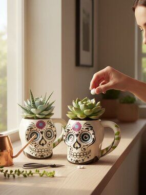 Boston Warehouse Ceramic Skull Mugs